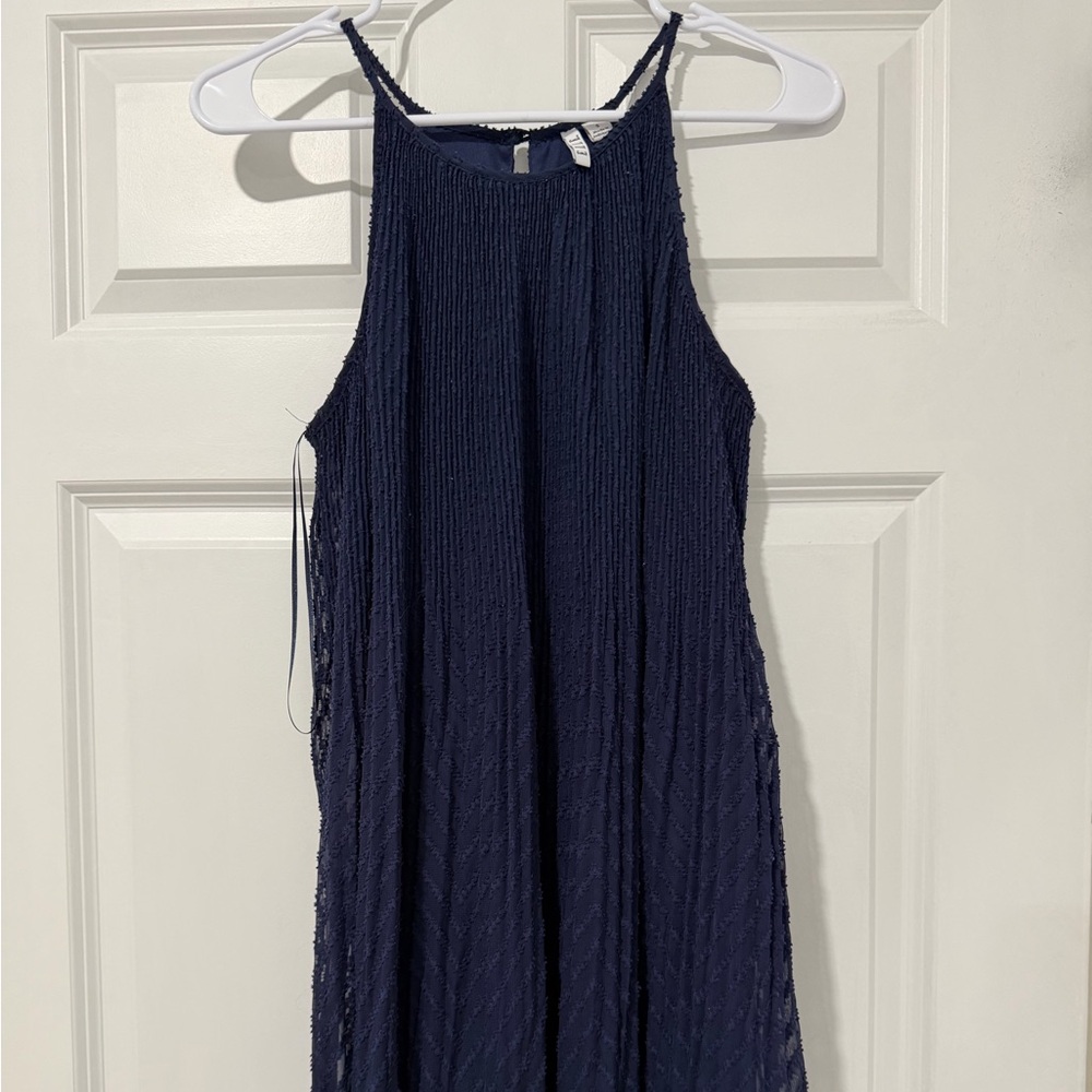 Elle Navy Textured Maxi Dress with High Neck